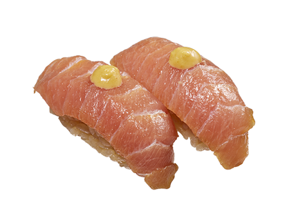 からしで食べる 夏の漬け 島寿司 まぐろはらも